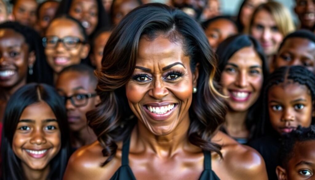 Michelle Obama inspiring women and children with her presence.