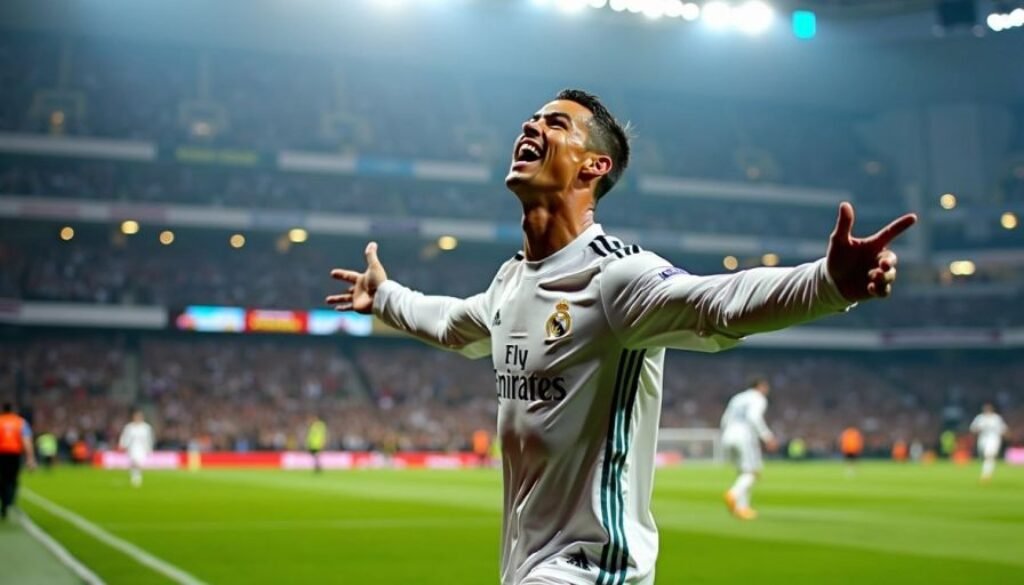 Ronaldo celebrating a goal in a stadium