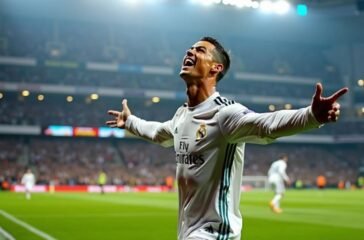 Ronaldo celebrating a goal in a stadium