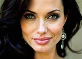 Close-up portrait of Angelina Jolie with dark hair.