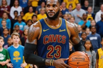 LeBron James with basketball and community activities