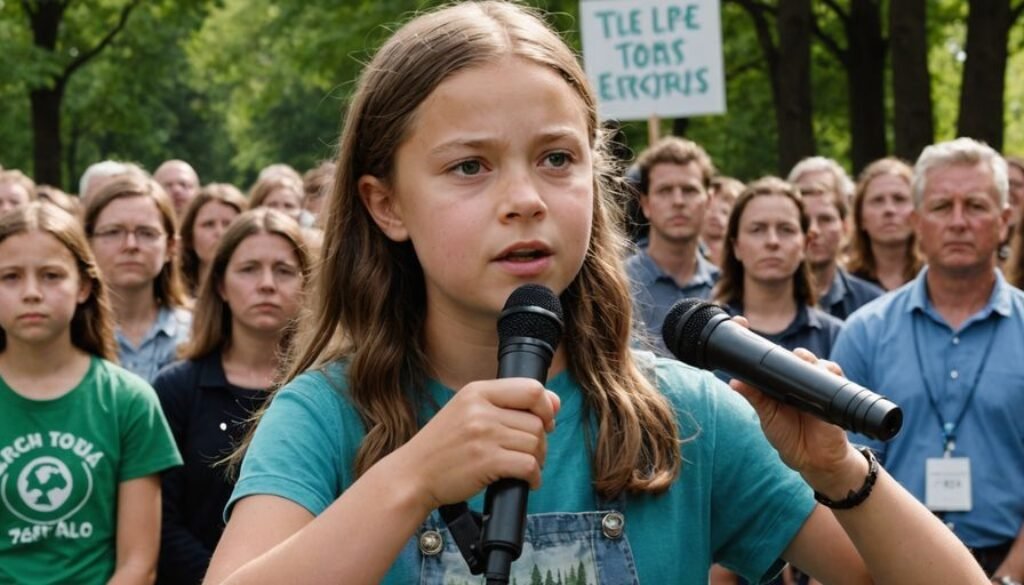 Greta Thunberg speaking at a rally