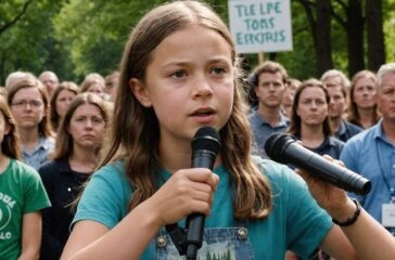 Greta Thunberg speaking at a rally