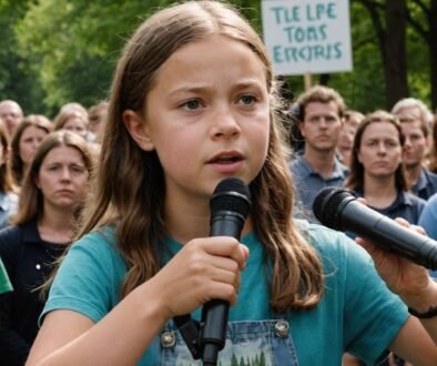 Greta Thunberg speaking at a rally