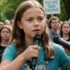 Greta Thunberg speaking at a rally